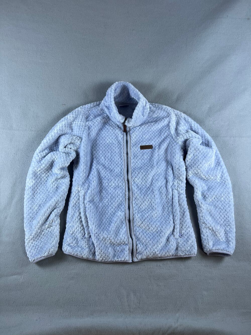 Columbia Fire Side Fleece Jacket Womens M Light Blue Full Zip High Pile Teddy